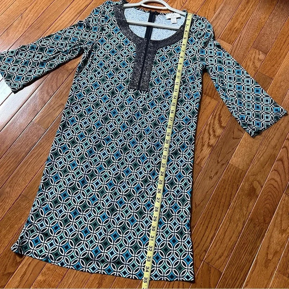 Ann Taylor LOFT Women Shift Dress 6 Blue Beads Preppy Casual Mandala Work Modest - Picture 13 of 17